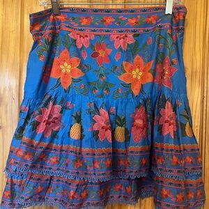 FARM Rio Tropical Tapestry Blue and Orange Tiered  Mini Skirt